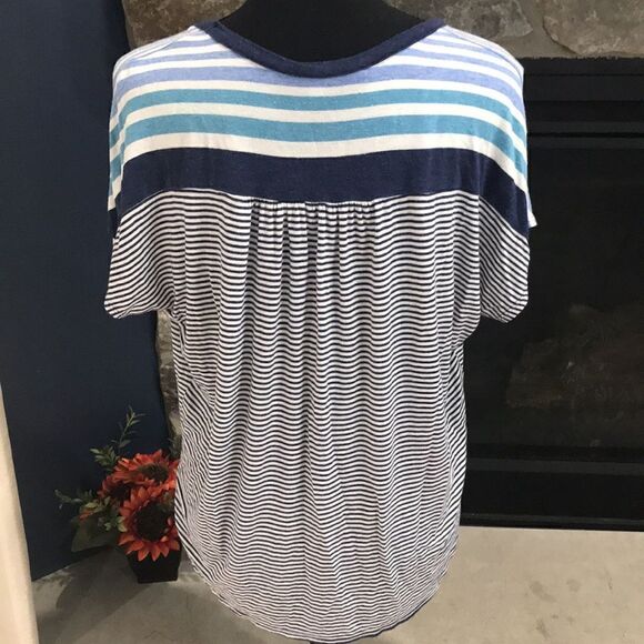 Max Studio Women's Striped Short Sleeve Top, Medium, Blues and White - Picture 5 of 8